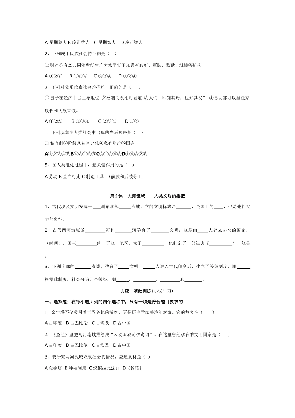河南省新野县王集镇中九年级历史世界古代史学案人教版_第2页