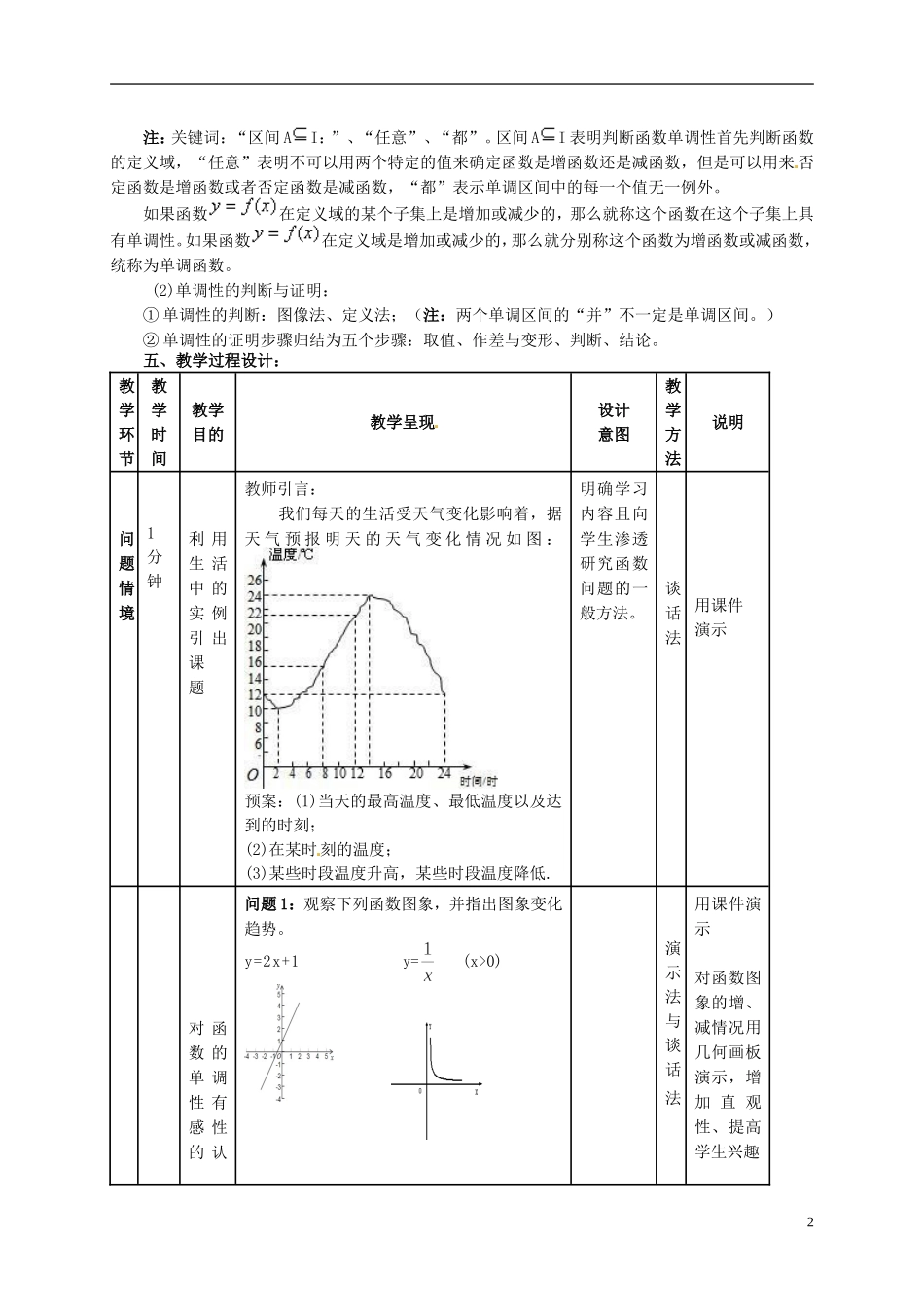 江苏省淮安市楚州区范集中学高中数学 2-1 函数的单调性教学设计 新人教A版必修1_第2页