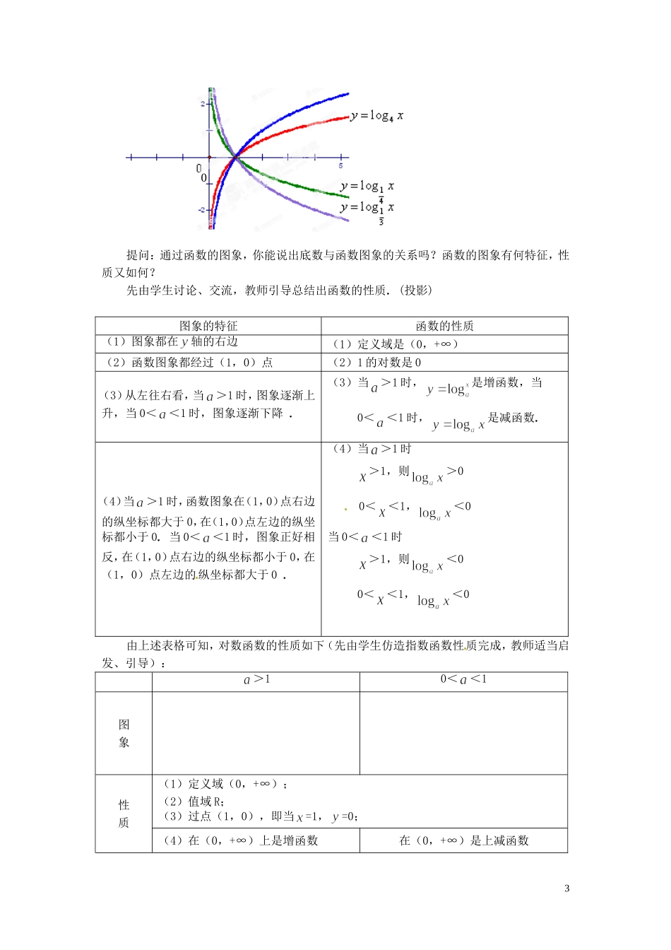 河北省容城中学高中数学《2.2.2对数函数及其性质（第一、二课时）》教案 新人教A版必修1_第3页