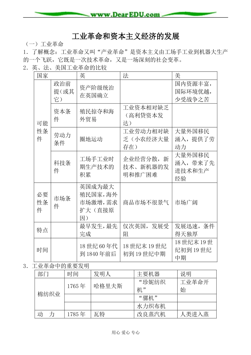 人教版高二历史工业革命和资本主义经济的发展教案_第1页