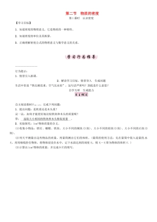 八年级物理上册 第6章 质量与密度 第2节 物质的密度 第1课时 认识密度学案 （新版）教科版-（新版）教科版初中八年级上册物理学案