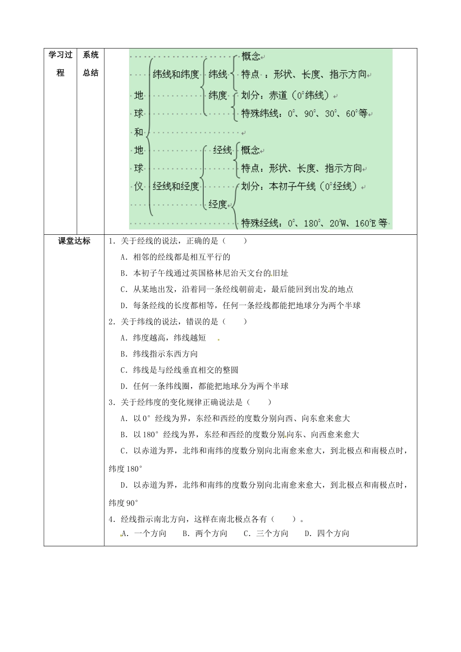 七年级地理上册 1.1《地球和地球仪（第2课时）》学练案（无答案） 新人教版-新人教版初中七年级上册地理学案_第2页