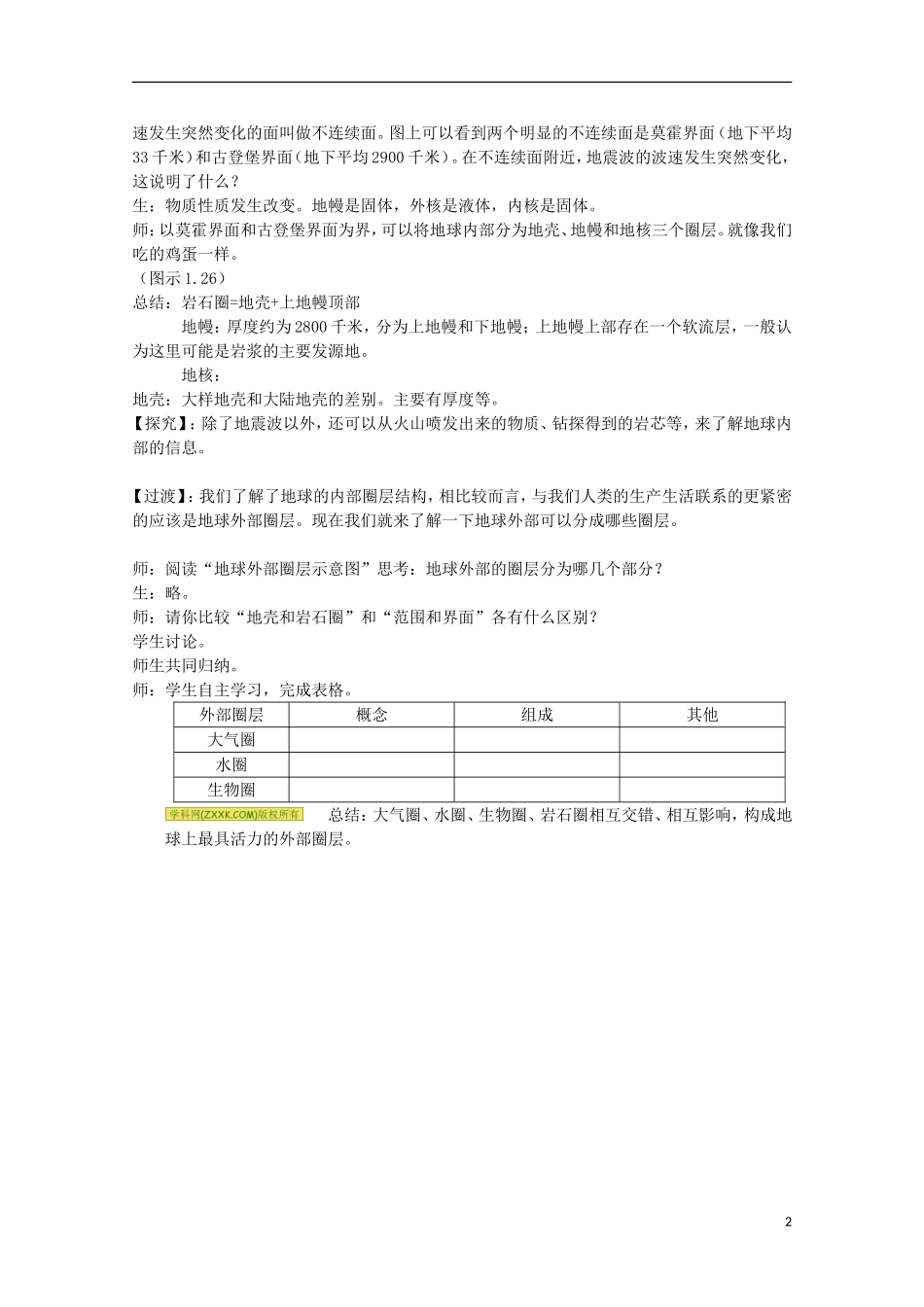 江苏省苏州市高一地理《地球的圈层结构》教案_第2页