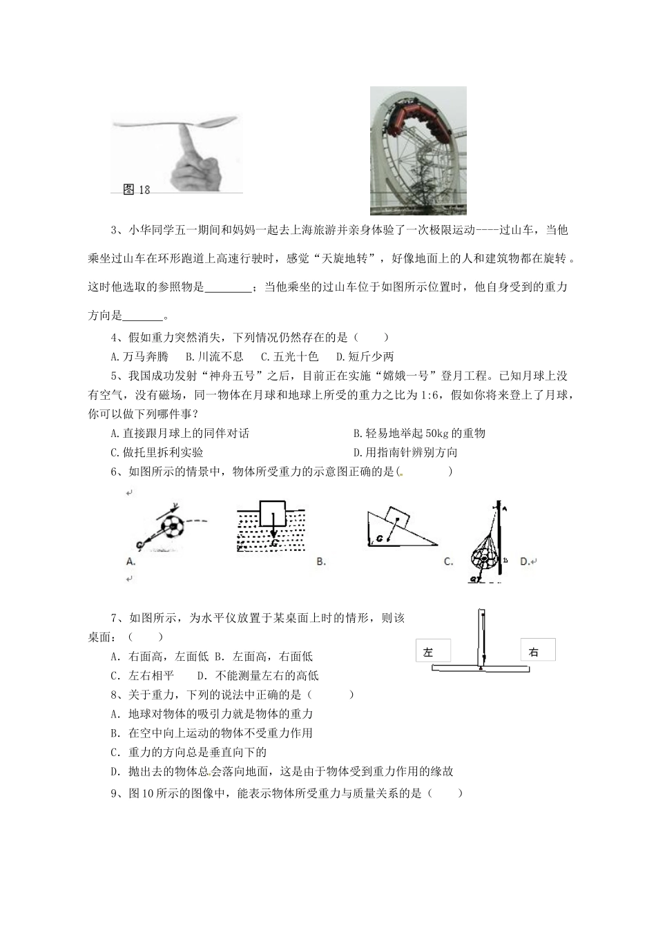湖北省房县七河中学九年级物理全册 13.2 重力导学案（无答案） 新人教版_第3页