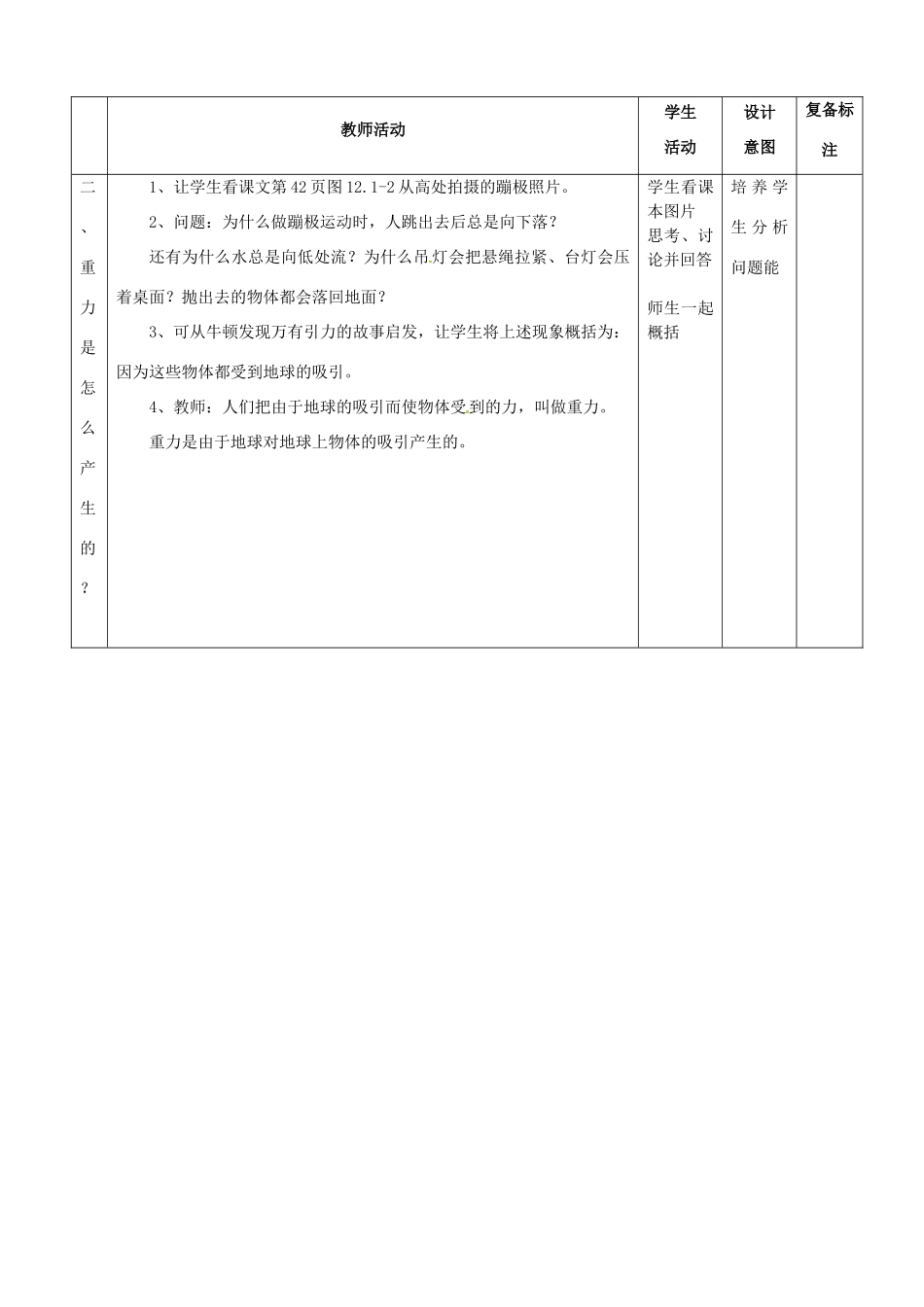 2015年春八年级物理下册 7.3《重力》教案 （新版）新人教版_第2页