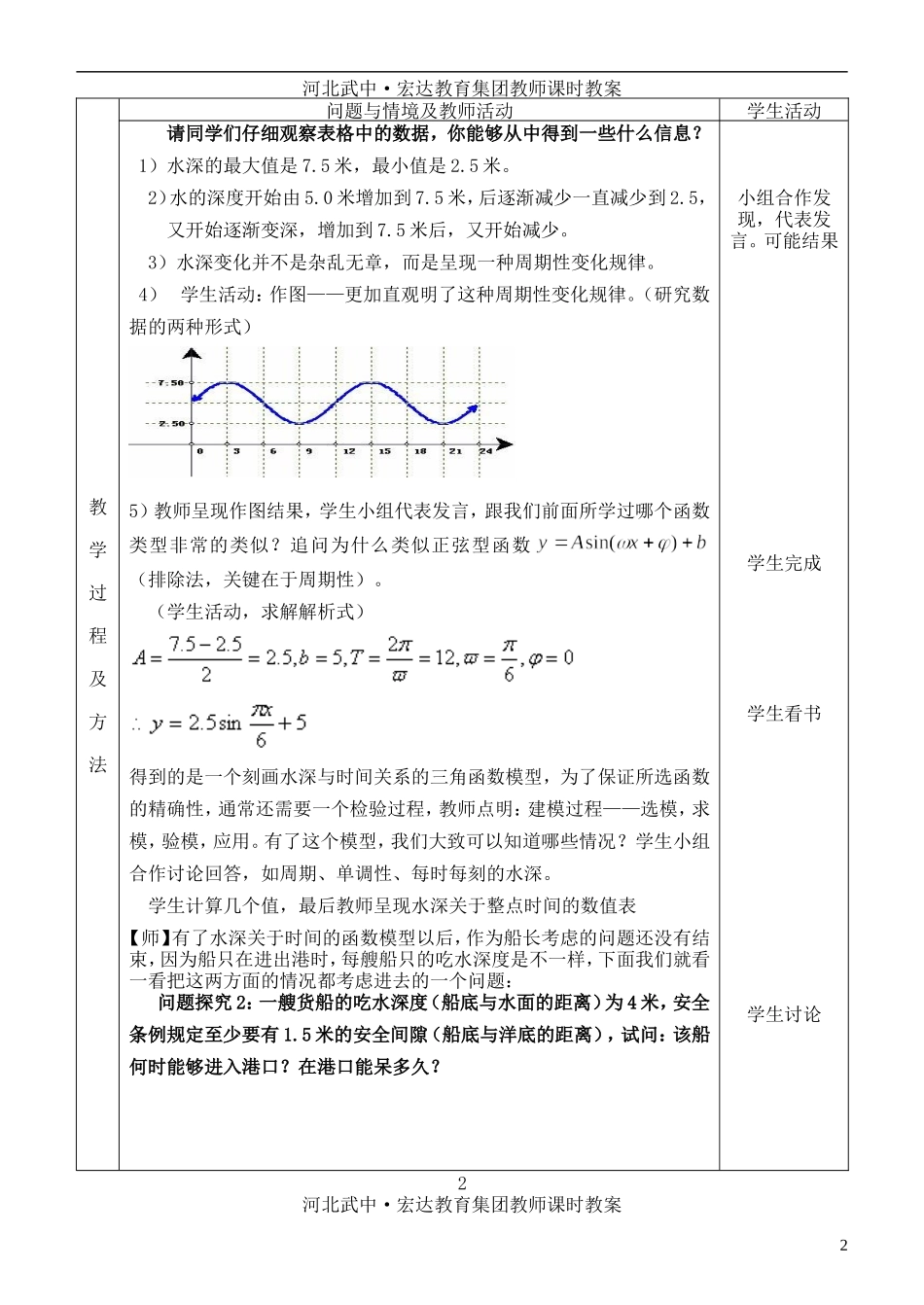 河北省武邑中学高中数学 1.6三角函数模型简单应用（2）教案 新人教A版必修4_第2页