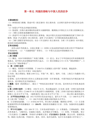 甘肃省张掖市第四中学八年级历史上册 第一单元 第一单元 列强的侵略与中国人民的抗争讲学稿（无答案） 北师大版