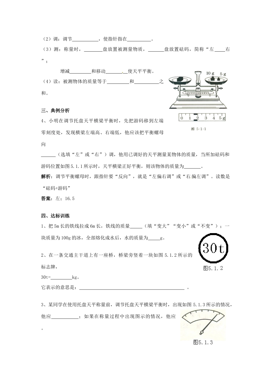 广东省惠州市惠东县港口中学八年级物理上册 5.1 物质的质量学案 （新版）粤教沪版_第2页