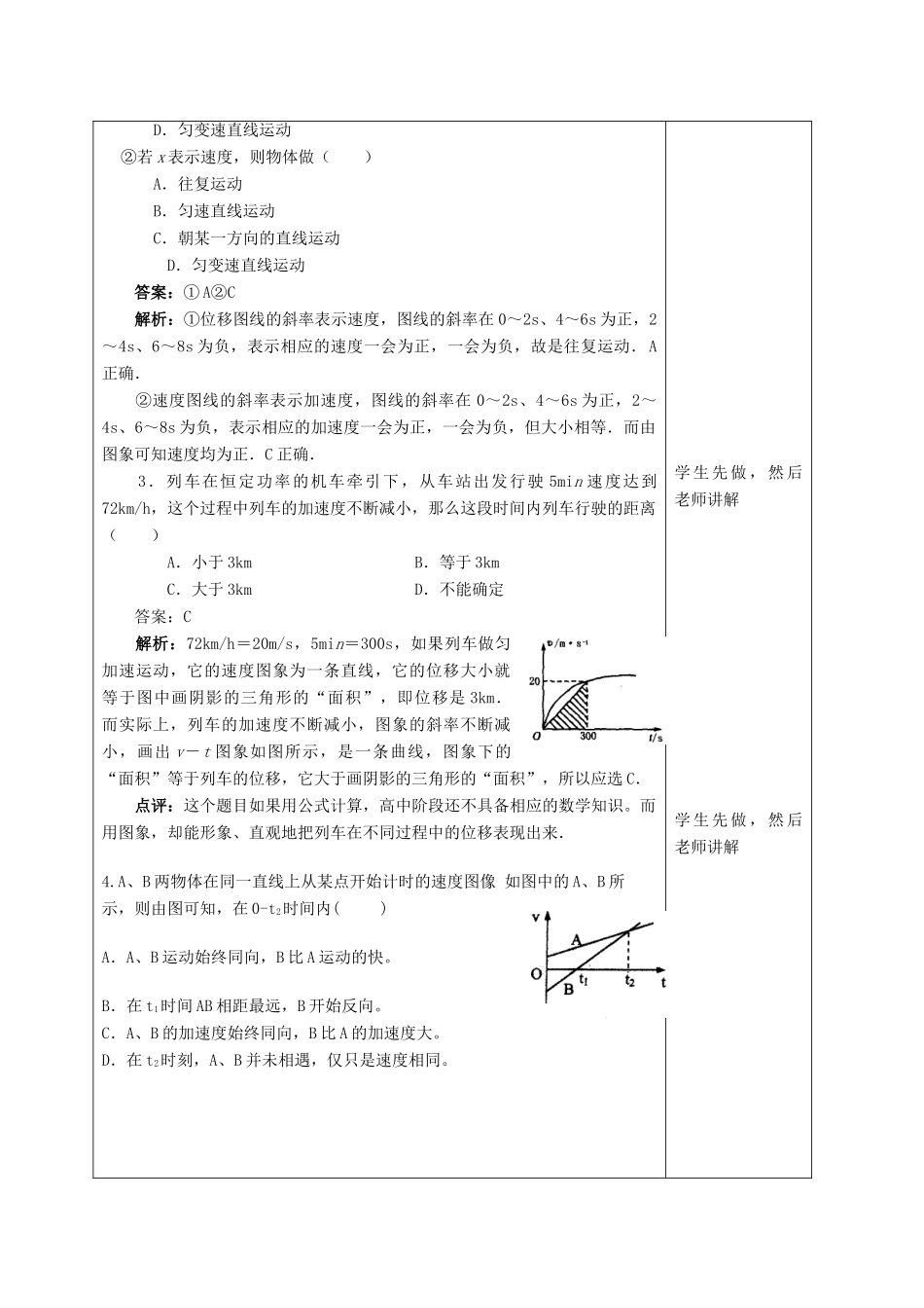 高中物理 第一章 运动的描述 1.6 用图像描述直线运动习题课教案 粤教版必修1-粤教版高一必修1物理教案_第2页