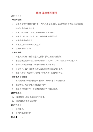 江苏省淮安中学高一物理《重力基本相互作用》教案