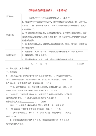 江苏省灌南县中考语文专项复习 名著阅读《钢铁是怎样炼成的》《水浒传》学案-人教版初中九年级全册语文学案