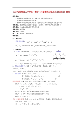 山东省郯城第三中学高一数学《向量数乘运算及其几何意义》教案