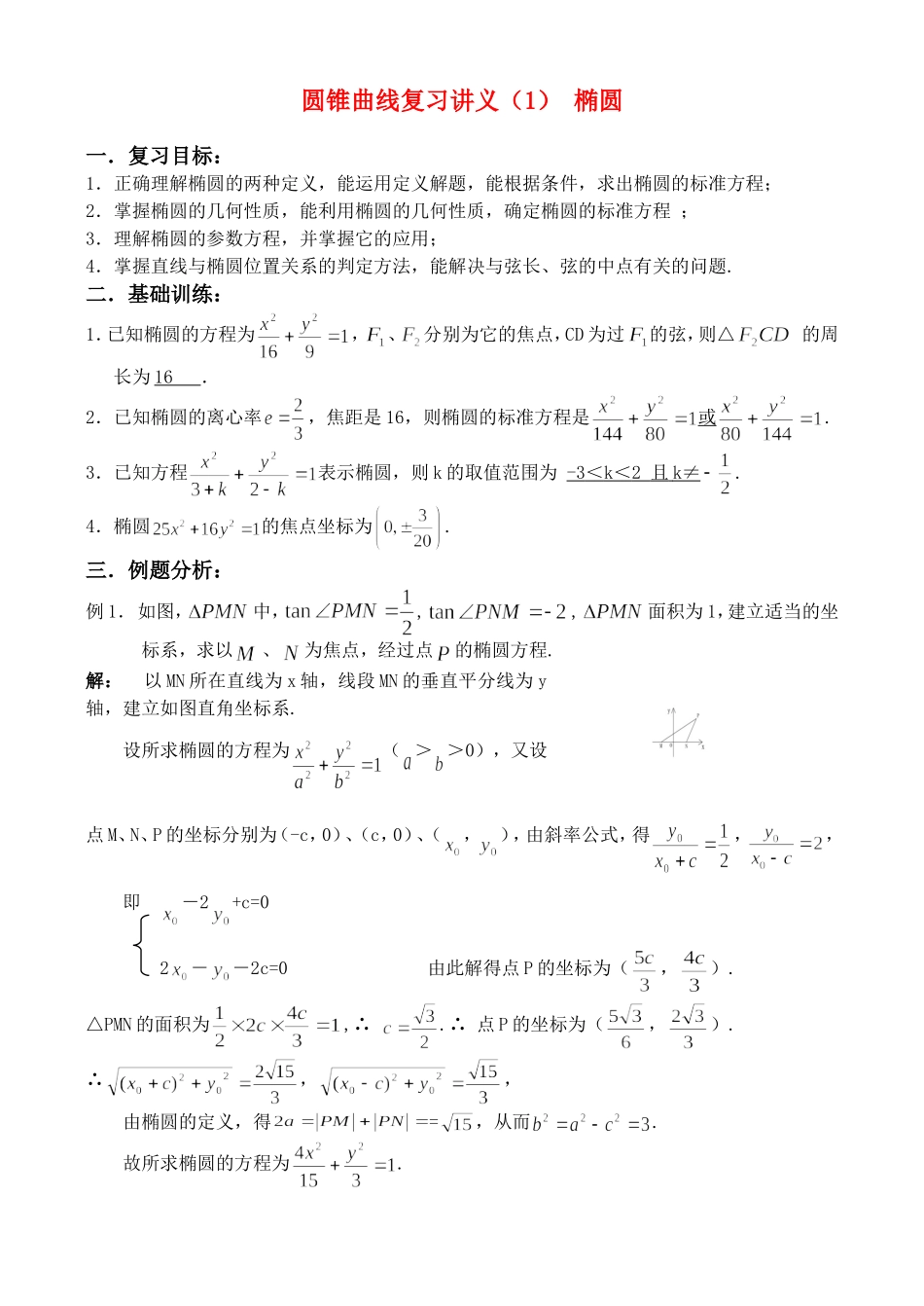 圆锥曲线复习讲义(1)椭圆(含答案)_第1页