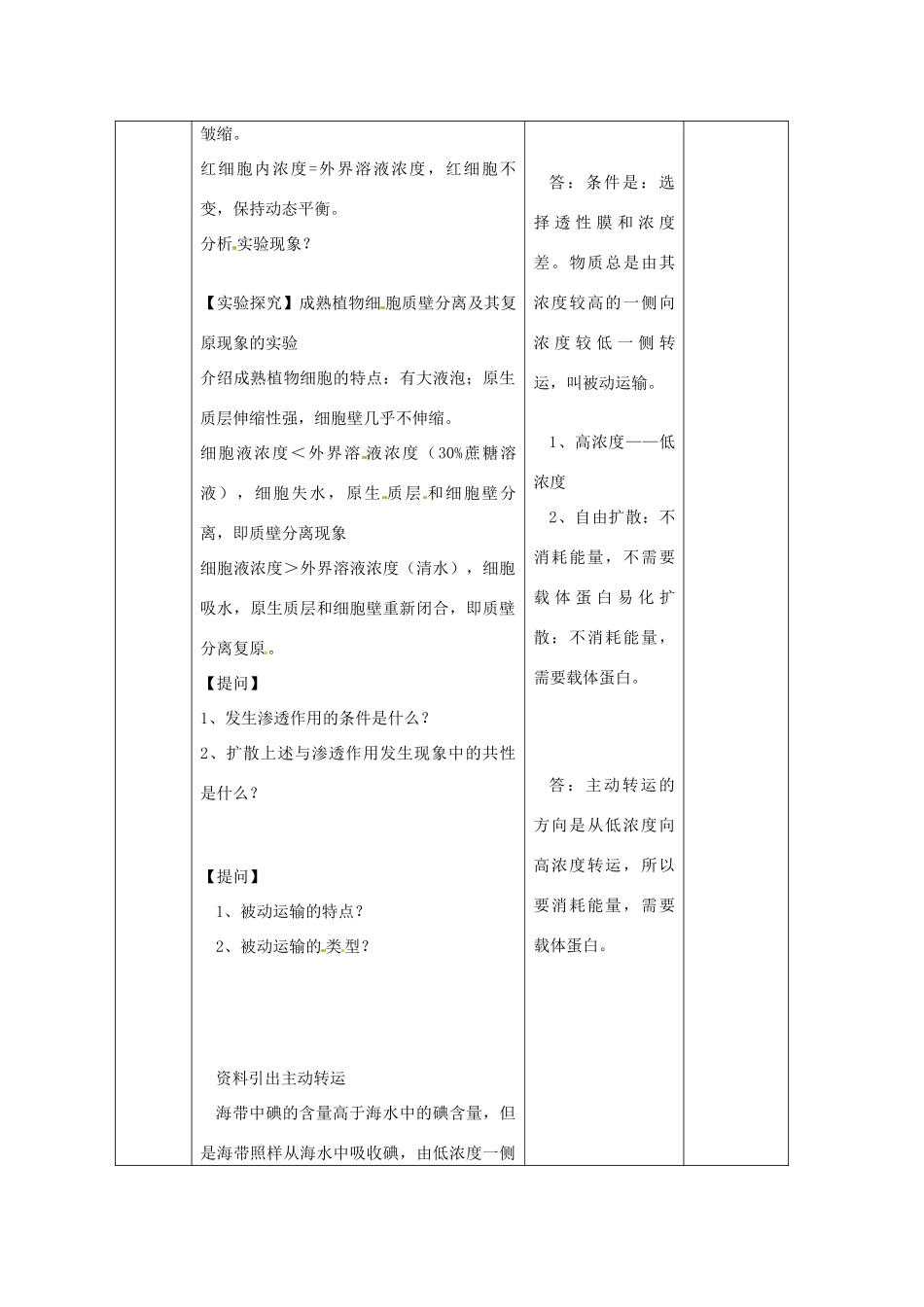 浙江省义乌三中高中生物《物质出入细胞的方式》教案 浙科版必修1_第3页