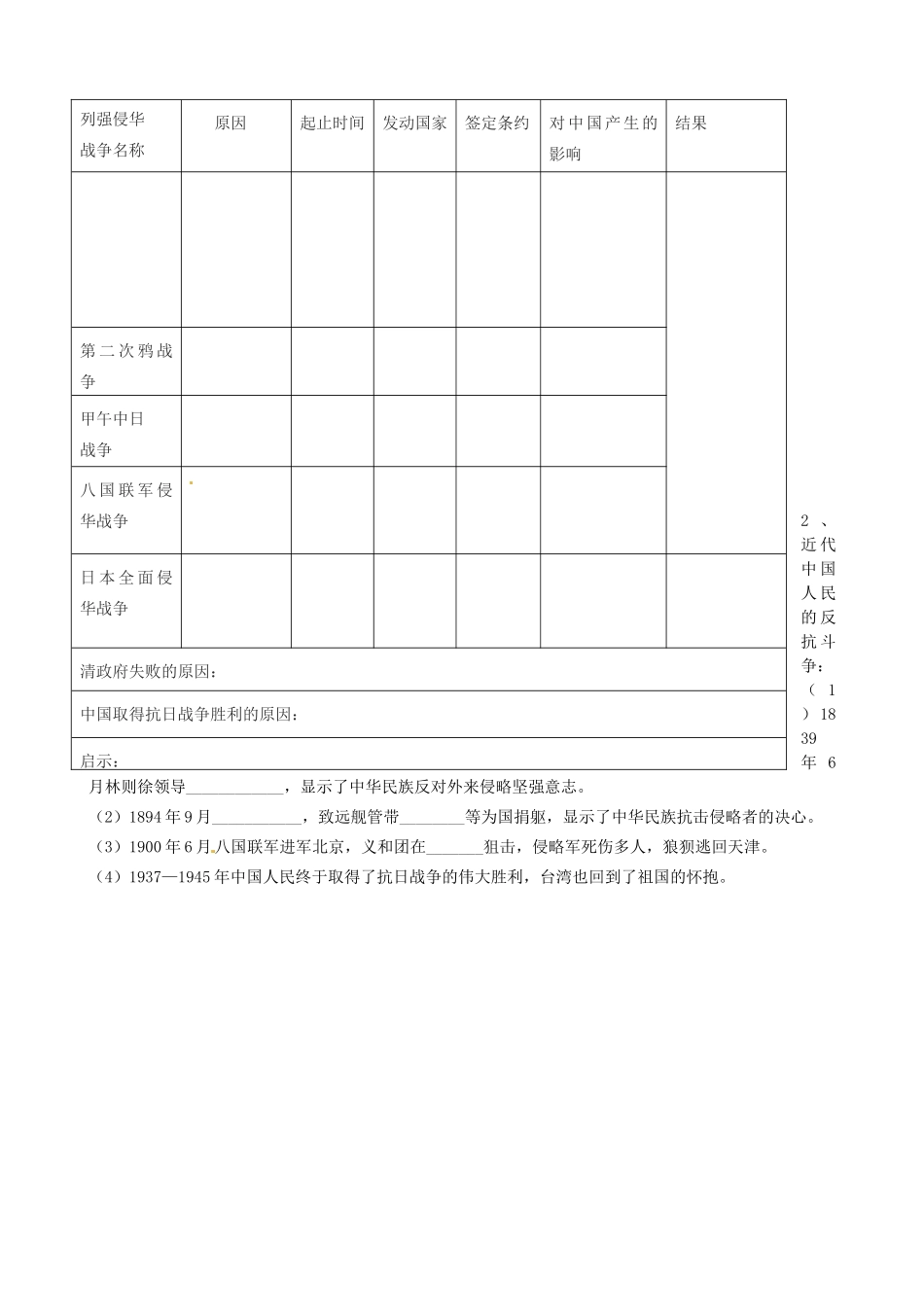 山东省肥城市湖屯镇初级中学八年级历史《第5课 八国联军侵华战争》导学案（无答案）_第2页
