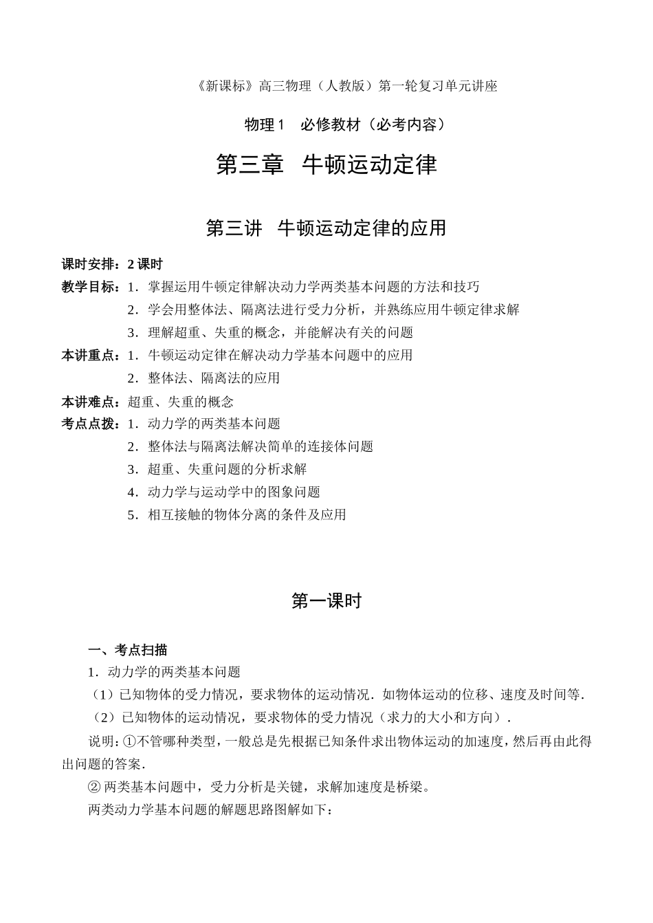 高中物理复习第3章（必修1）第三讲 牛顿第二定律的应用_第1页