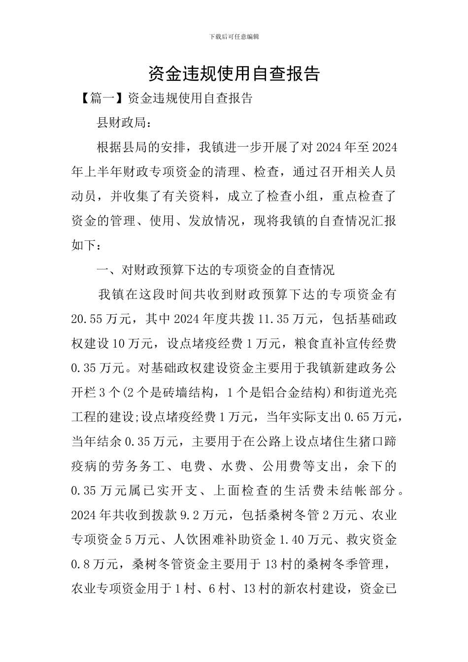 资金违规使用自查报告_第1页