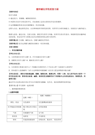 初中化学 第十单元 酸和碱 复习课学案人教版