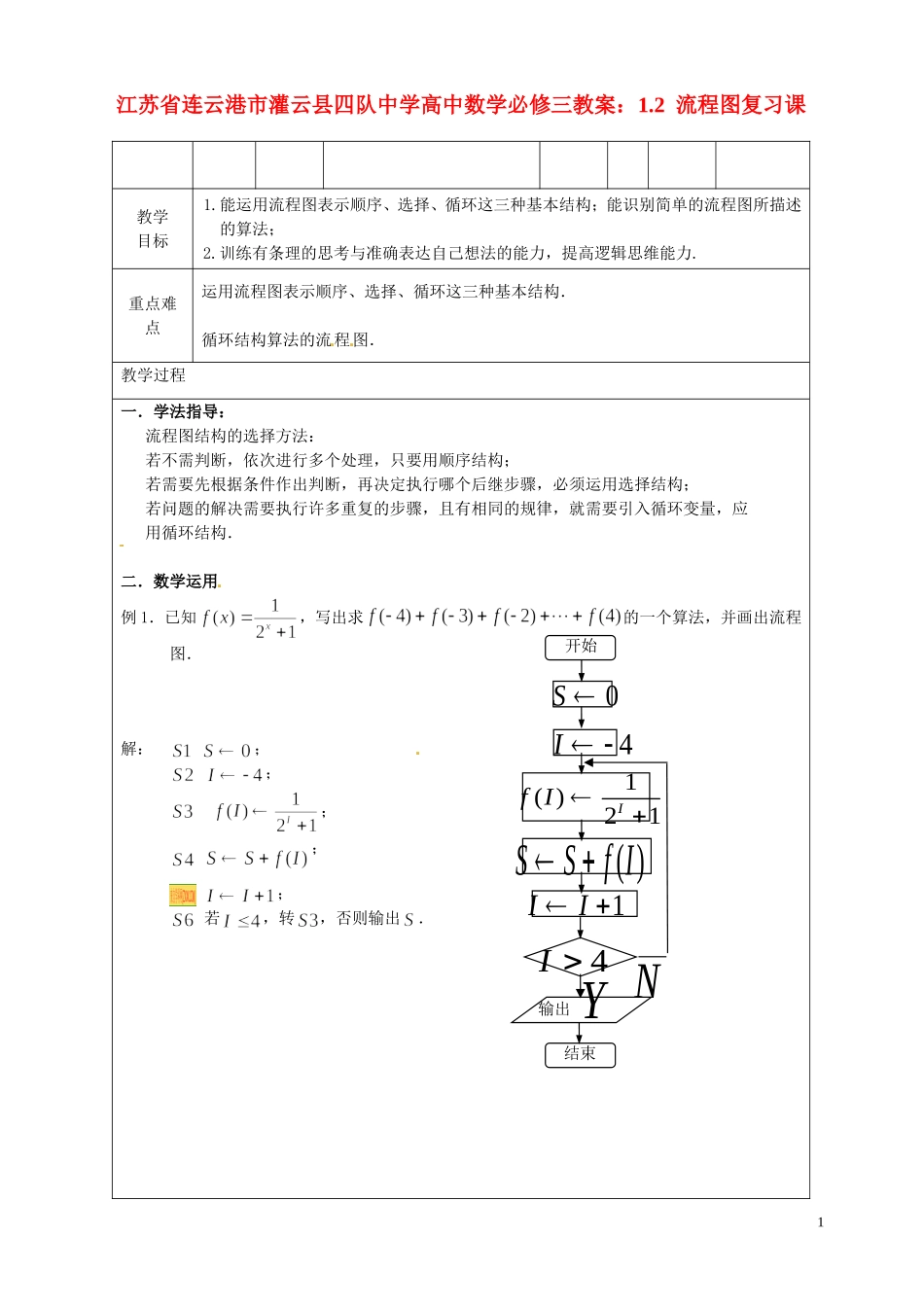 江苏省连云港市灌云县四队中学高中数学 1.2流程图复习课教案 苏教版必修3_第1页