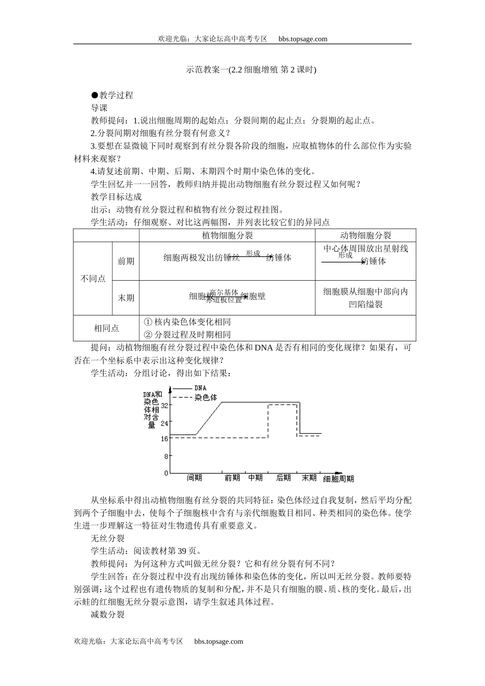 人教版高中一年级生物精品资源-示范教案一(2.2细胞增殖 第2课时)_第1页