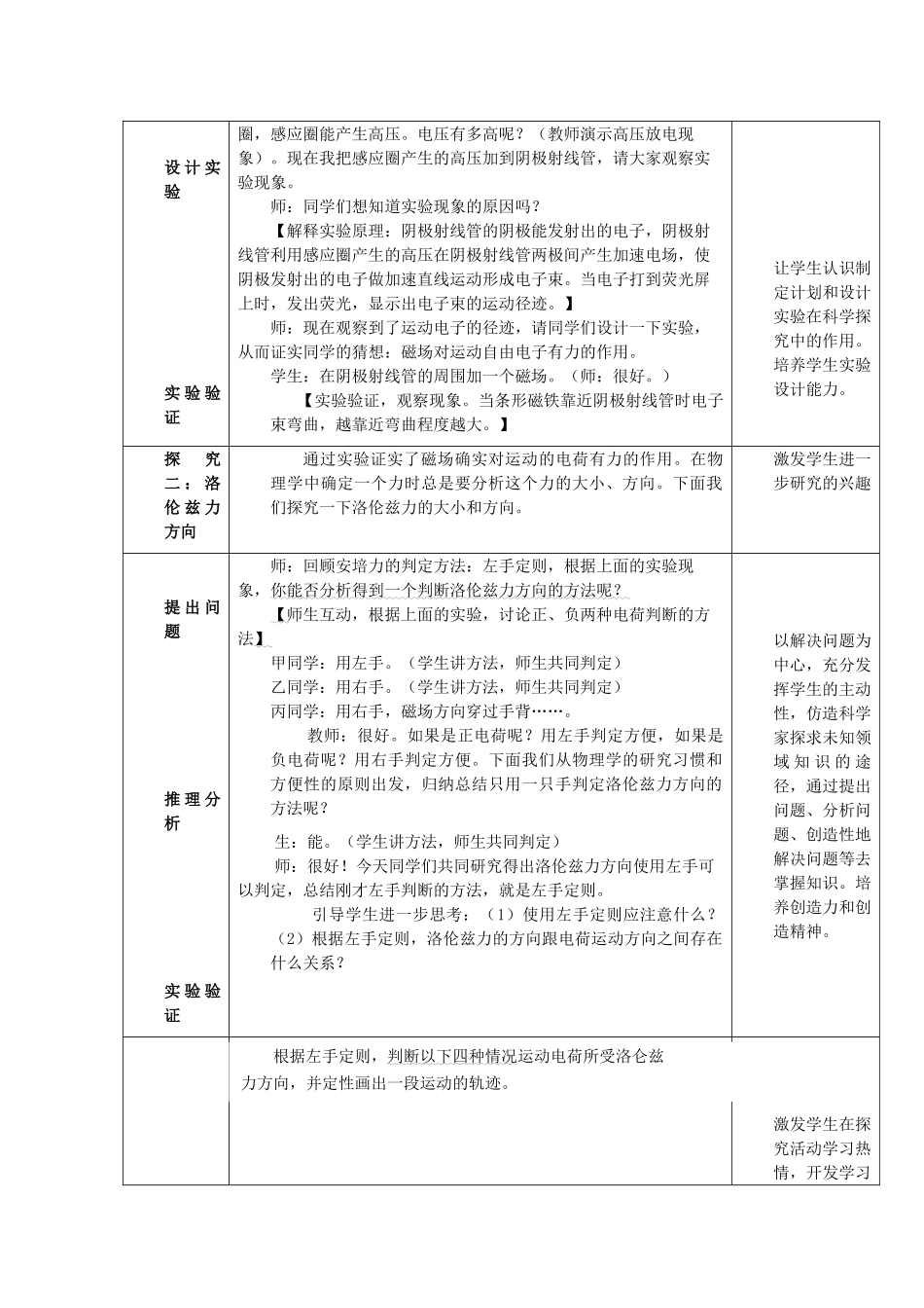 高中物理 第三章 磁场 3.4 磁场对运动电荷的作用—洛伦兹力教案 教科版选修3-1-教科版高二选修3-1物理教案_第3页