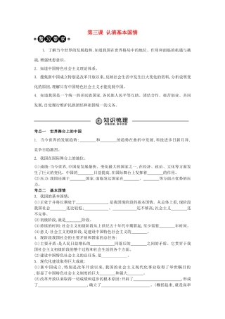 中考政治 九年级 第3课 认清基本国情复习学案（含解析） 新人教版-新人教版初中九年级全册政治学案