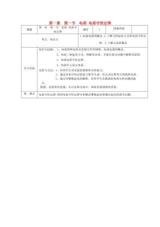 高中物理 第一章 第一节《电荷 电荷守恒定律》教案 教科版选修3-1-教科版高二选修3-1物理教案