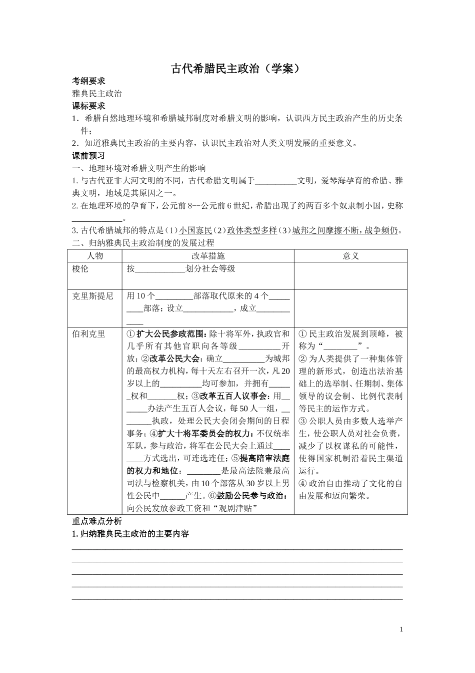 古代希腊民主政治（学案）_第1页