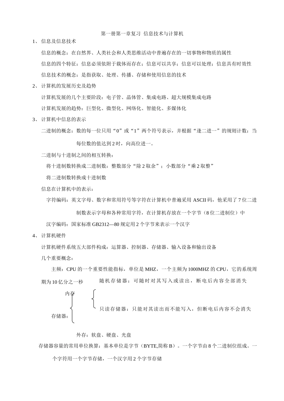 山东高中信息技术会考复习 第一章复习  信息技术与计算机_第1页