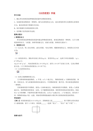 浙江省瑞安市新华中学七年级科学上册《水的密度》学案 浙教版
