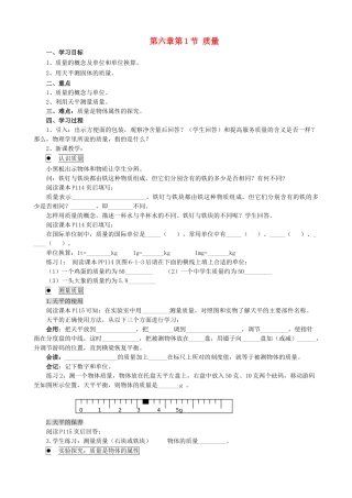 八年级物理上册 第六章 第1节 质量学案 教科版-教科版初中八年级上册物理学案
