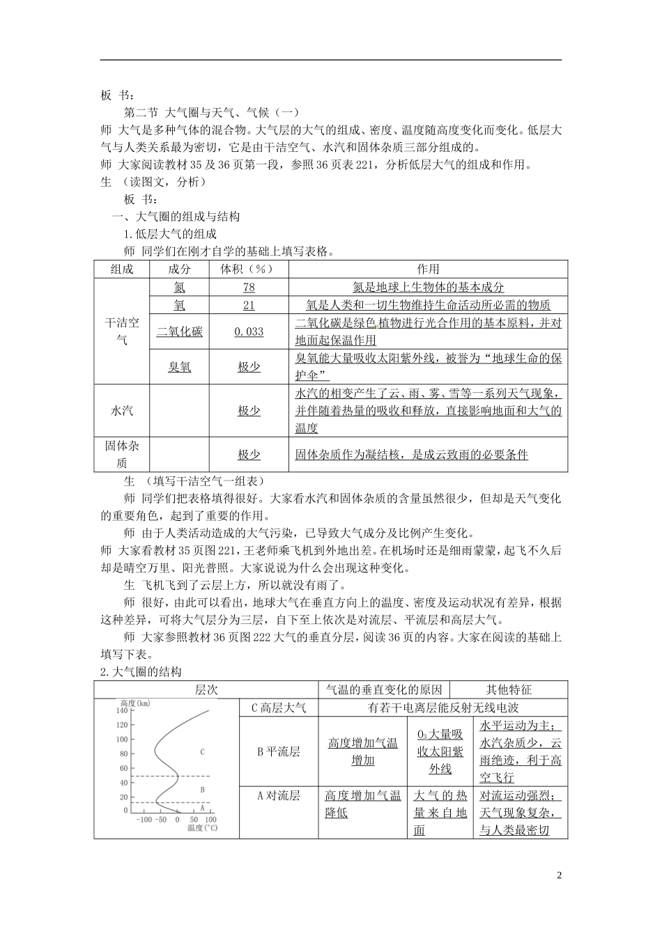 云南省陇川县第一中学高一地理 2.2 大气圈、天气与气候教学设计_第2页