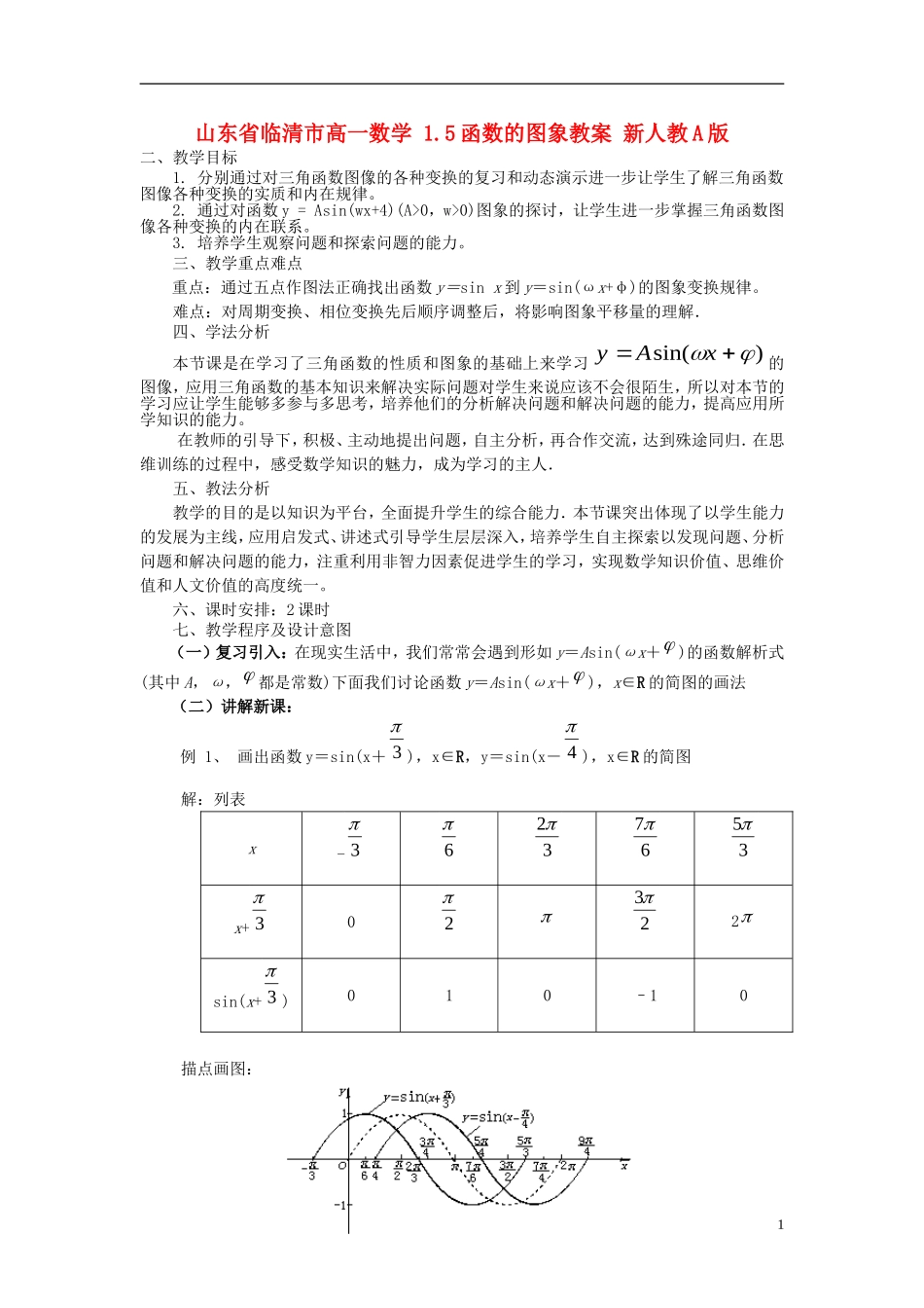 山东省临清市高一数学 1.5函数的图象教案 新人教A版_第1页