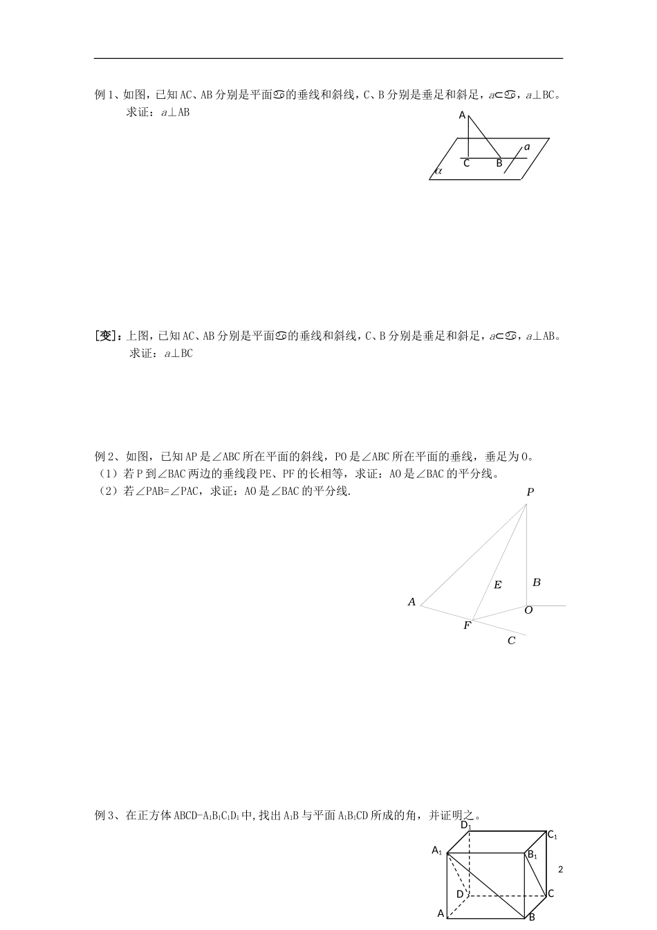 江苏省苏州市蓝缨学校高二数学 直线与平面所成的角 教案_第2页