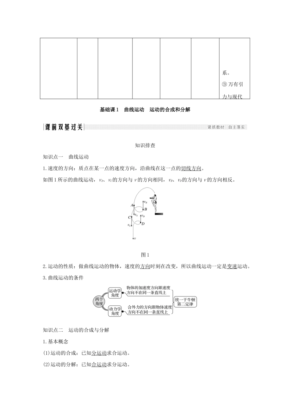 江苏省高考物理一轮复习 第四章 曲线运动 万有引力与航天 基础课1 曲线运动 运动的合成和分解教案-人教版高三全册物理教案_第2页