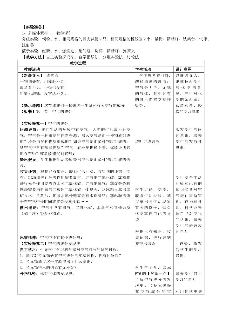九年级化学上册 4.1 空气的成分（1）学案 （新版）鲁教版-（新版）鲁教版初中九年级上册化学学案_第2页