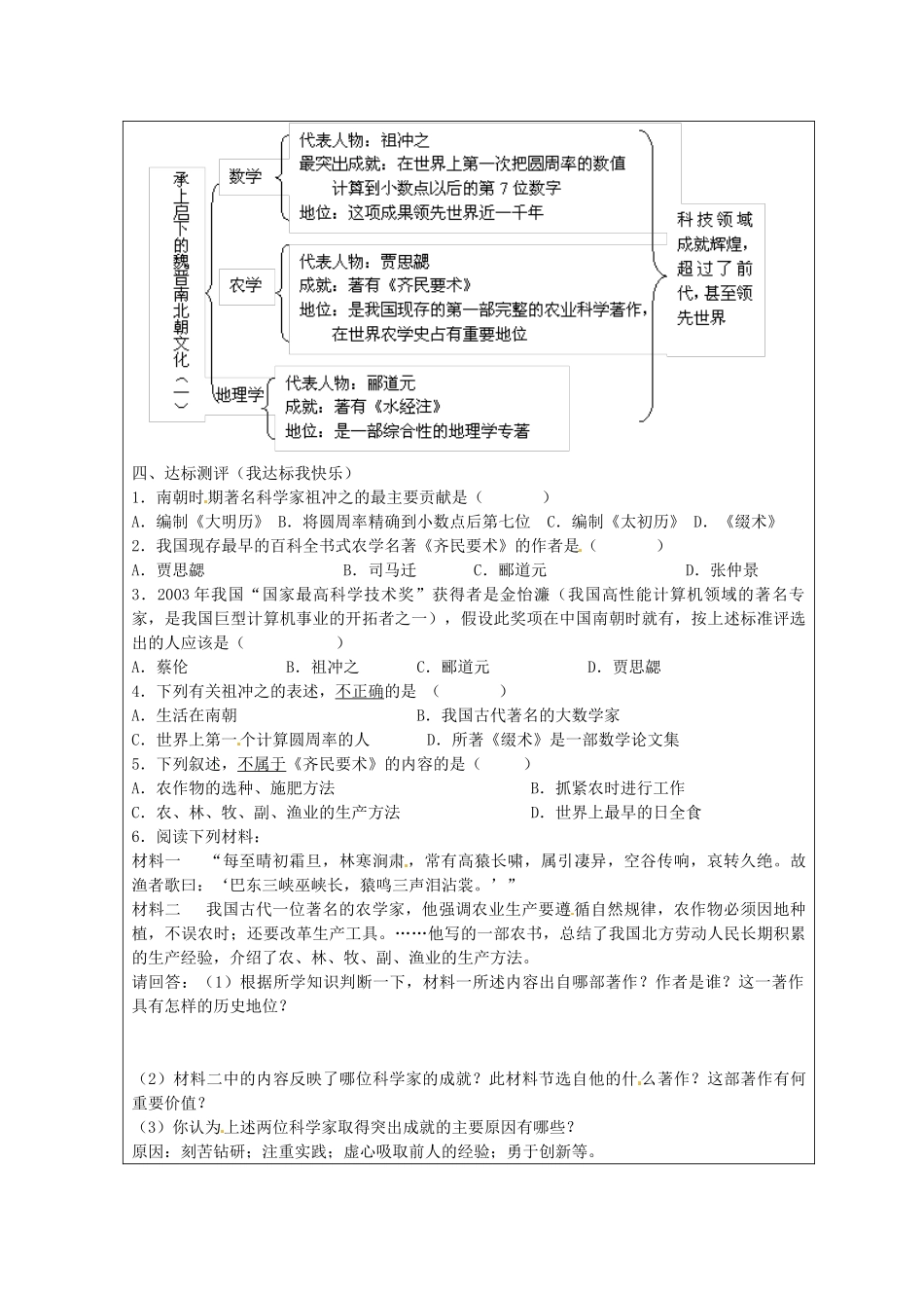 七年级历史上册 第21课 承上启下的魏晋南北朝文化一导学案3 新人教版-新人教版初中七年级上册历史学案_第2页