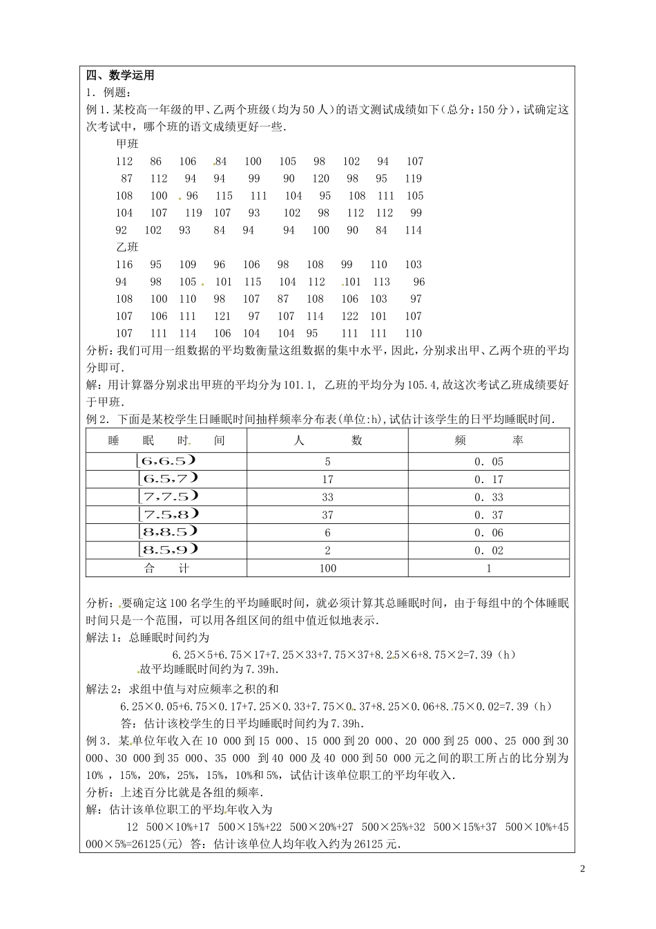 江苏省连云港市灌云县四队中学高中数学 平均数及其估计教案 苏教版必修3_第2页