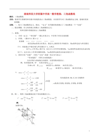 湖南师范大学附属中学高一数学 三角函数线教案