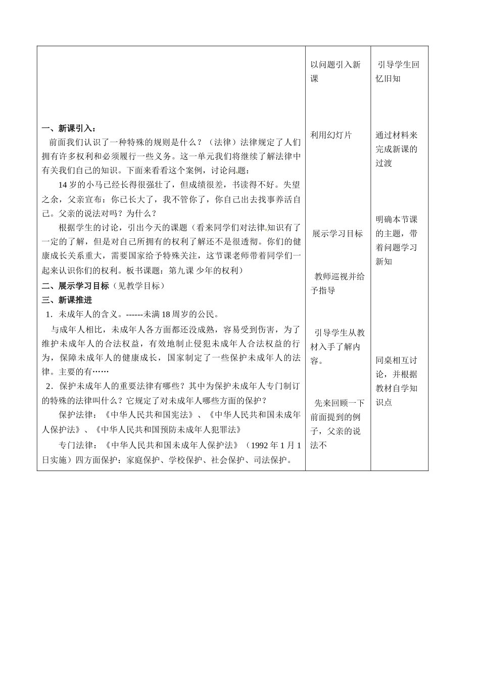 七年级政治下册 第9课 少年的权利第一课时教学设计 教科版教材_第2页