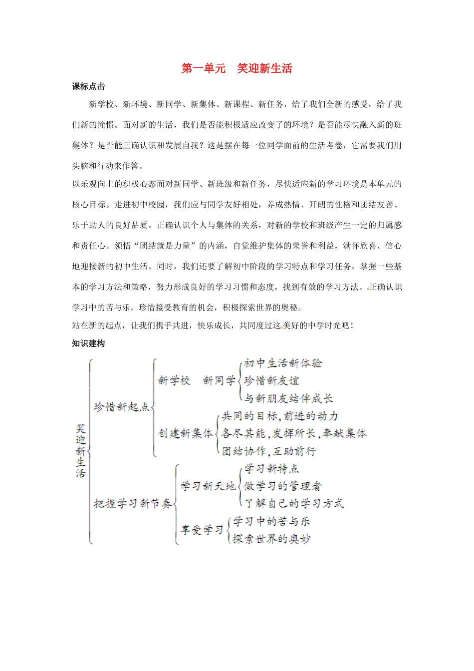 七年级政治上册 第一单元 笑迎新生活 第一课《珍惜新起点》导学案 新人教版_第1页