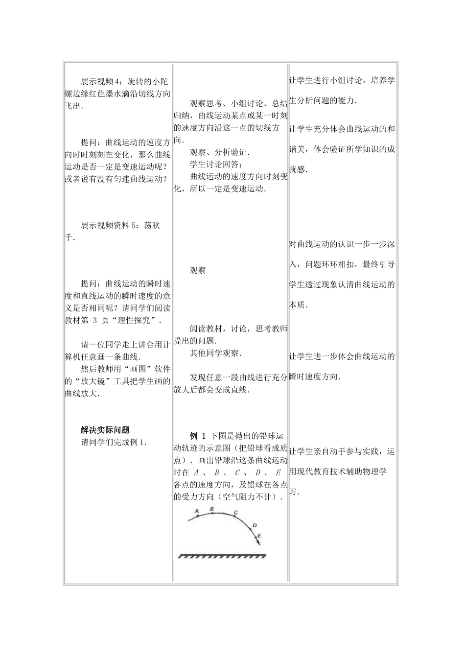 高中物理 第一章 抛体运动 1 曲线运动教案3 教科版必修2-教科版高一必修2物理教案_第2页