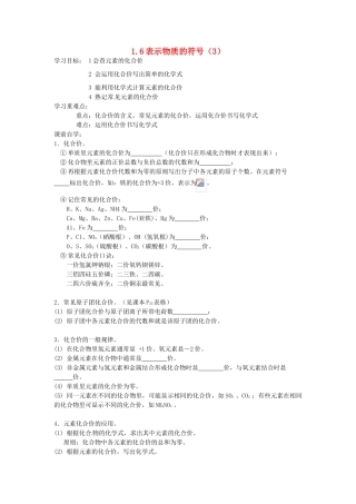 浙江省杭州市三墩中学八年级科学下册 第一章 第6节 第3课时表示物质的符号导学案（3） 浙教版
