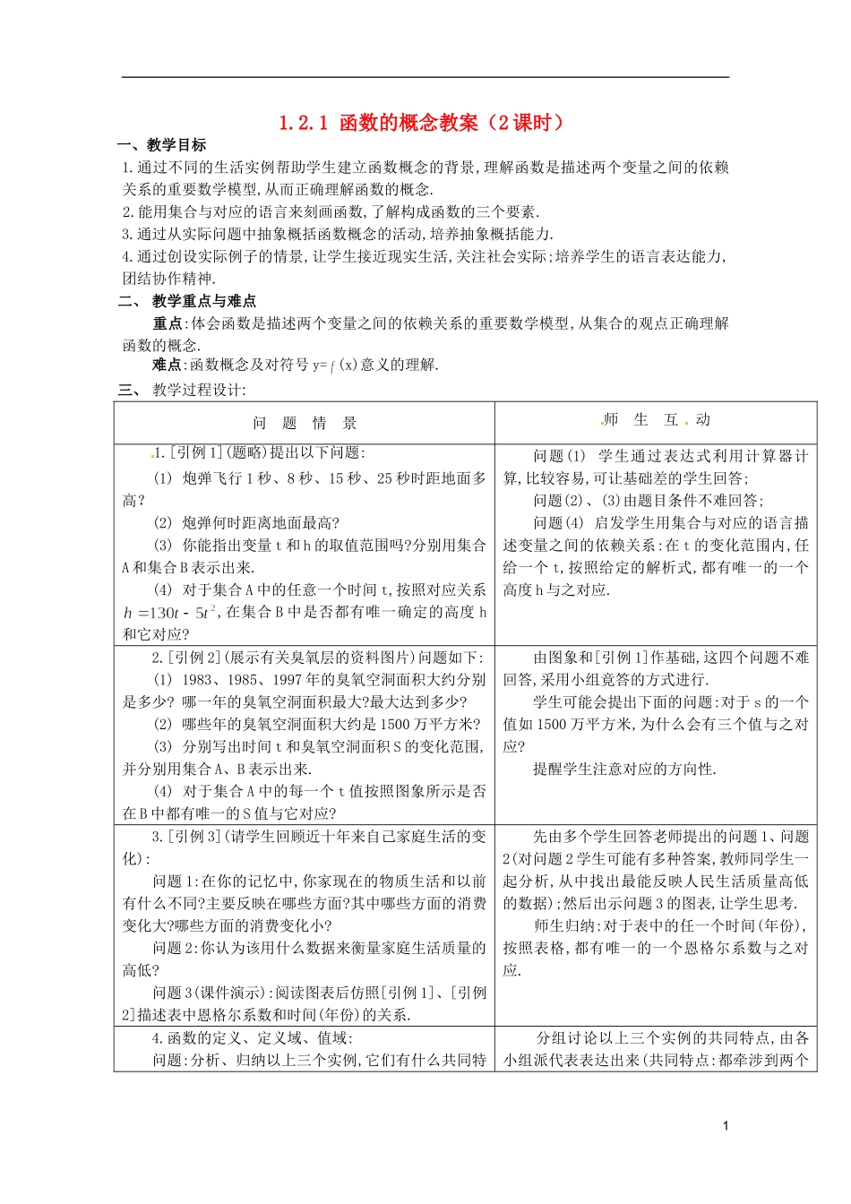 江苏省海门市麒麟中学高中数学 1.2.1 函数的概念教案 新人教A版必修1_第1页