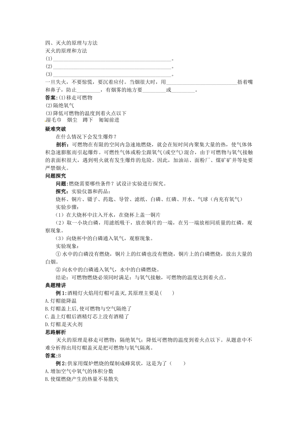 九年级化学全册《第四章第一节 燃烧与灭火》名师导学 沪教版_第2页