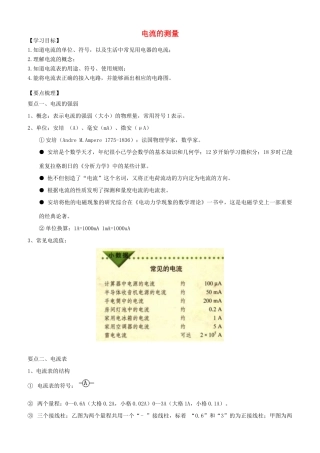 学年九年级物理上册 电流的测量学案 （新版）苏科版-（新版）苏科版初中九年级上册物理学案