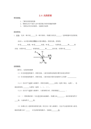 八年级物理上册 2.1.4 光的折射导学案（无答案）人教新课标版