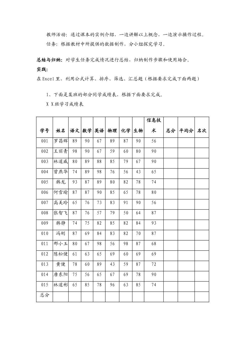 信息技术 4.2.1《表格数据的处理》说课教案_第3页