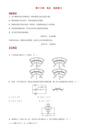 （毕节专版）九年级物理全册 第16章 电压 电阻复习学案 （新版）新人教版-（新版）新人教版初中九年级全册物理学案