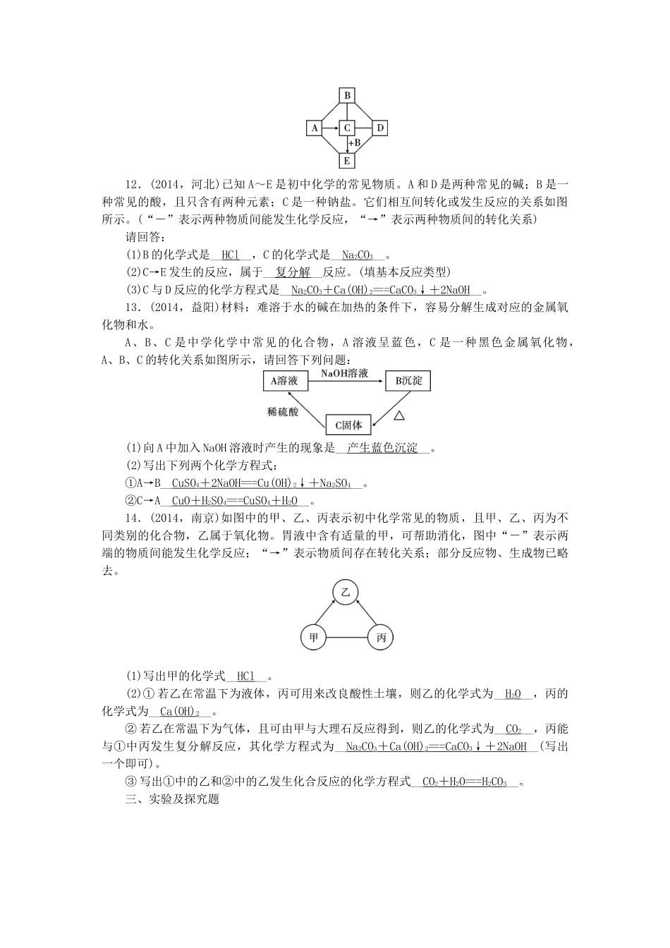【聚焦中考】陕西省2015中考化学总复习 第一轮课时训练 第17讲 物质的检验与鉴别_第3页
